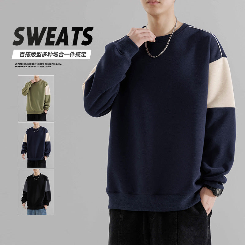 Men's hooded spring and autumn loose long-sleeved round-neck base layer, couple's casual top for women