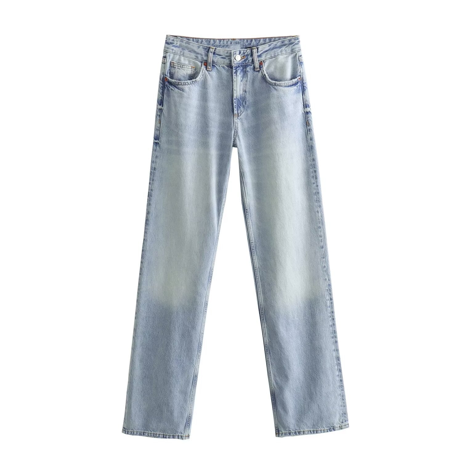 Straight-leg denim wide-leg pants for women, spring and autumn style, slimming floor-length pants