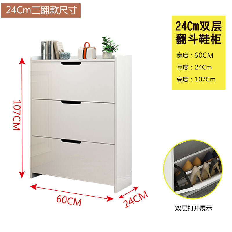 The flip-top shoe cabinet rack is 17cm thick, ultra-thin, narrow, simple and economical for the entrance hall. It is a large-capacity white shoe kitchen at the door