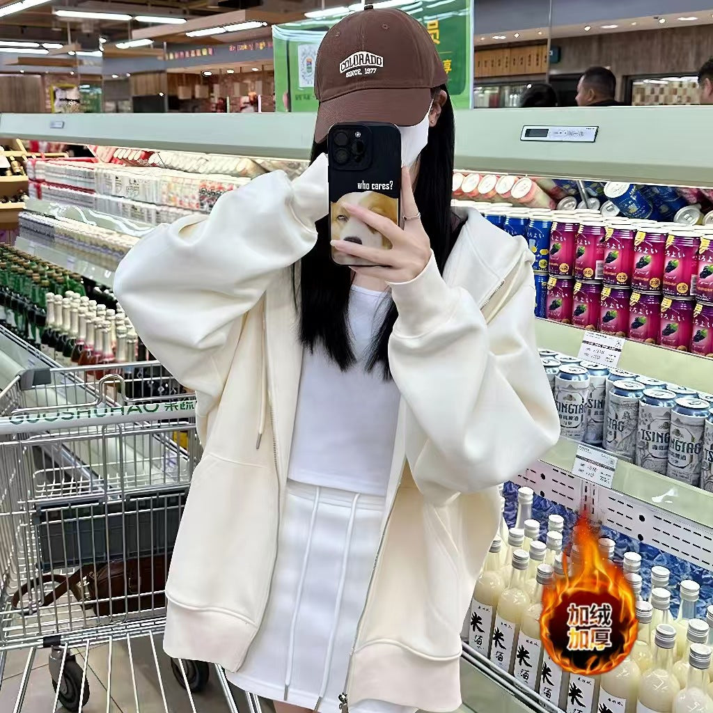 Autumn coats for women, spring and autumn hooded sweatshirts for women, early autumn grey cardigan tops for women