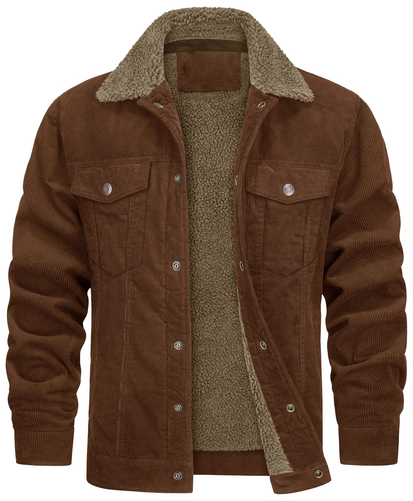 A young man's multi-bag winter loose pure cotton corduroy jacket for warmth