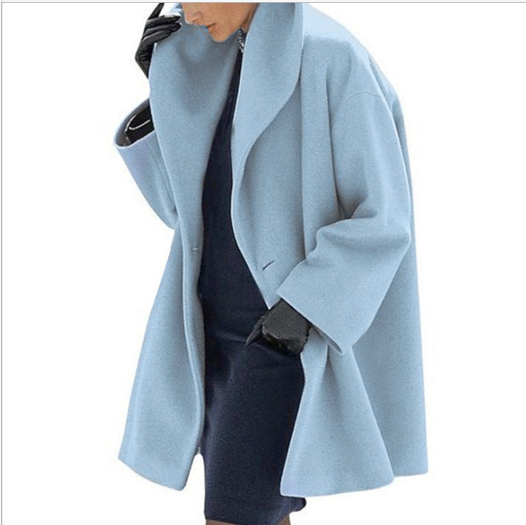 Women's autumn and winter coats: multi-colored round-neck loose hooded coat, woolen overcoat
