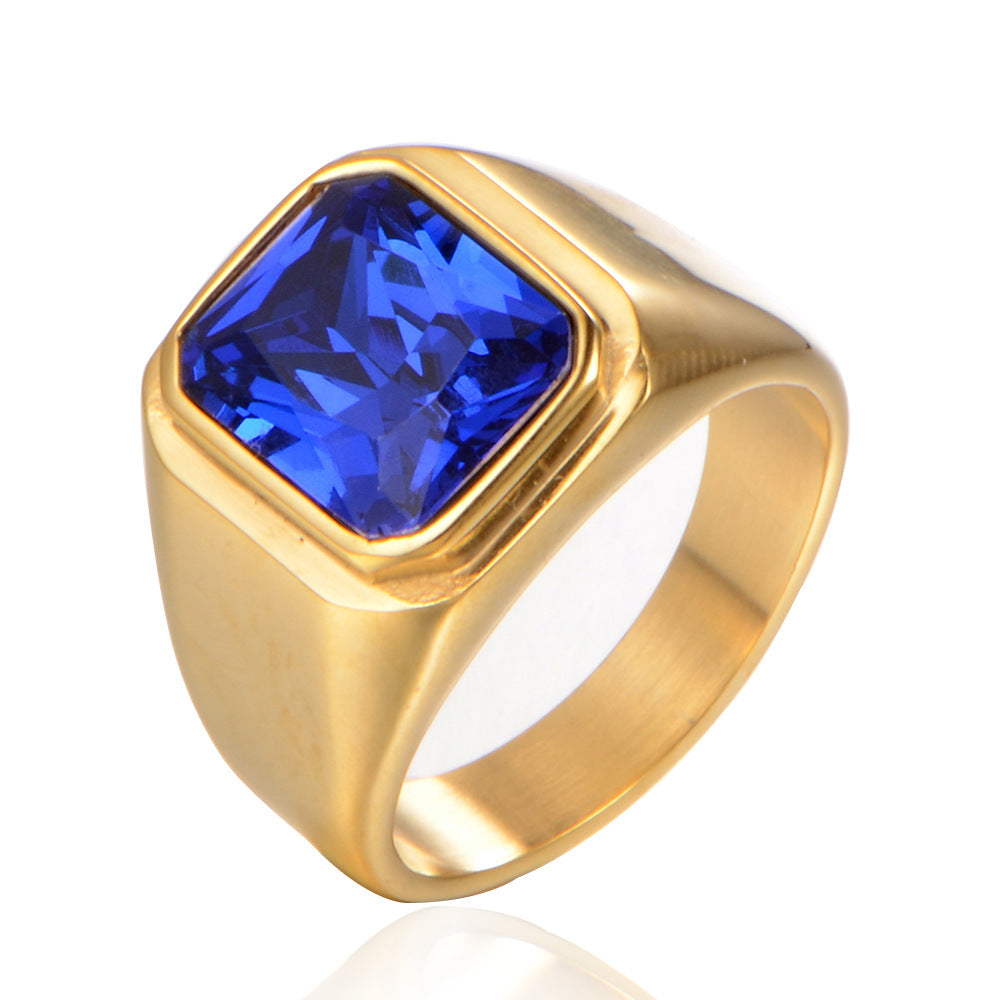 Square gem trendy men's ring HFJ342
