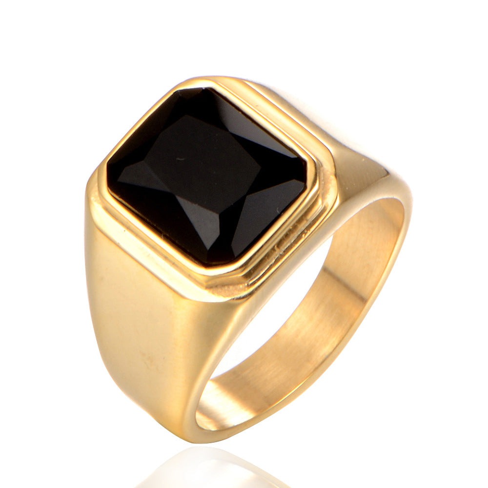 Square gem trendy men's ring HFJ342