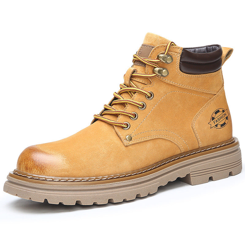 Autumn and winter Martin boots, genuine leather couple style outdoor hiking and mountaineering big yellow boots, thick-soled workwear boots for women