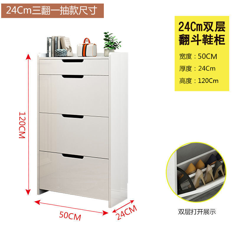 The flip-top shoe cabinet rack is 17cm thick, ultra-thin, narrow, simple and economical for the entrance hall. It is a large-capacity white shoe kitchen at the door