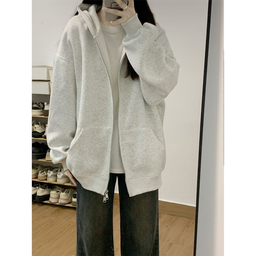 Autumn coats for women, spring and autumn hooded sweatshirts for women, early autumn grey cardigan tops for women