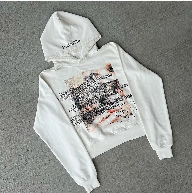 Y2K American Harajuku Street Dark High Street cartoon print zipper hoodie loose sweatshirt