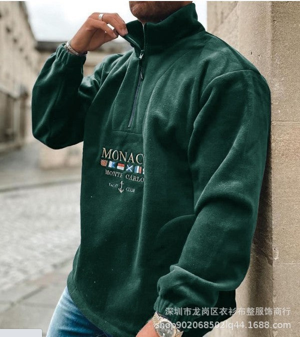 Thickened casual men's hoodie with embroidered letters for spring, autumn and winter