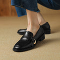 Genuine leather version ~ Mid-heel loafers, women's Spring and autumn soft-soled single shoes, British style, versatile, all brown