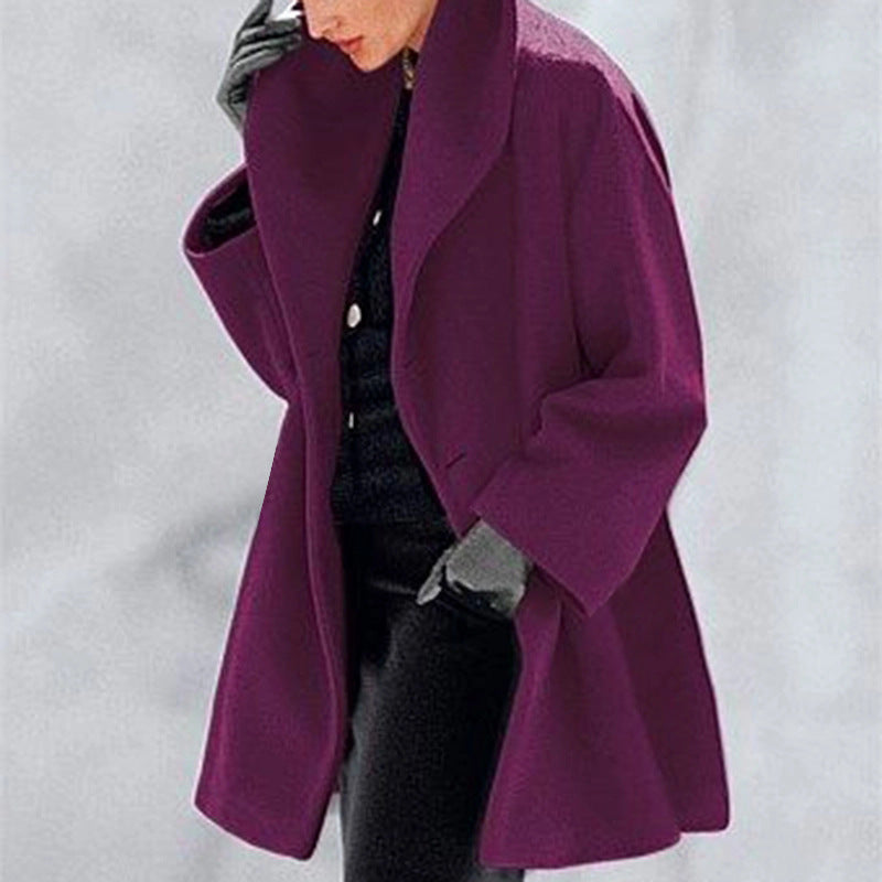 Women's autumn and winter coats: multi-colored round-neck loose hooded coat, woolen overcoat