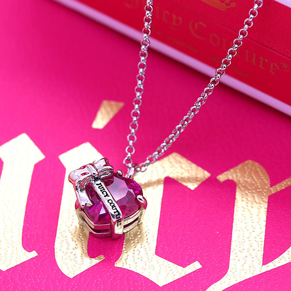 candy-colored heart-shaped crystal collarbone chain, versatile heart bow for girls