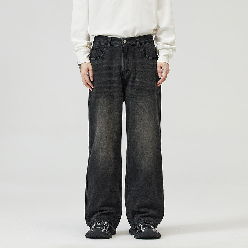 LKTM Men's Wear # Four Seasons -style straight-leg semi-elastic skinny jeans and retro wide-leg long pants