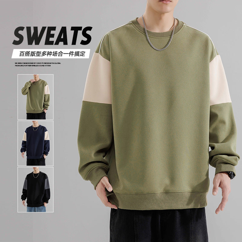 Men's hooded spring and autumn loose long-sleeved round-neck base layer, couple's casual top for women