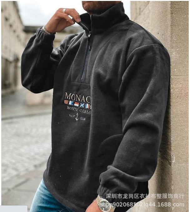 Thickened casual men's hoodie with embroidered letters for spring, autumn and winter
