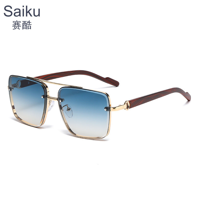 Metal double-beam men's anti-wood temple anti-blue light men's glasses