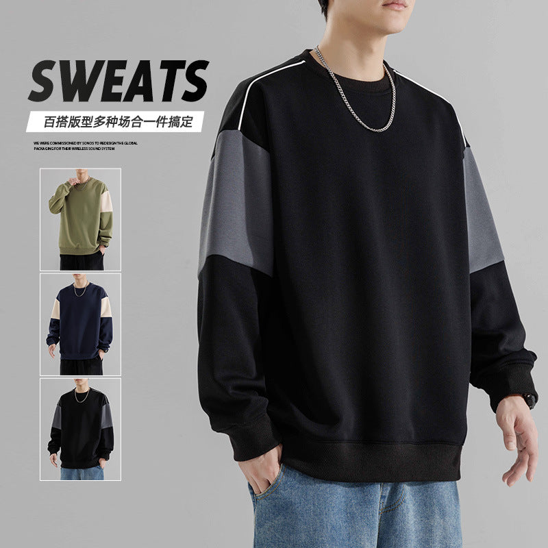 Men's hooded spring and autumn loose long-sleeved round-neck base layer, couple's casual top for women