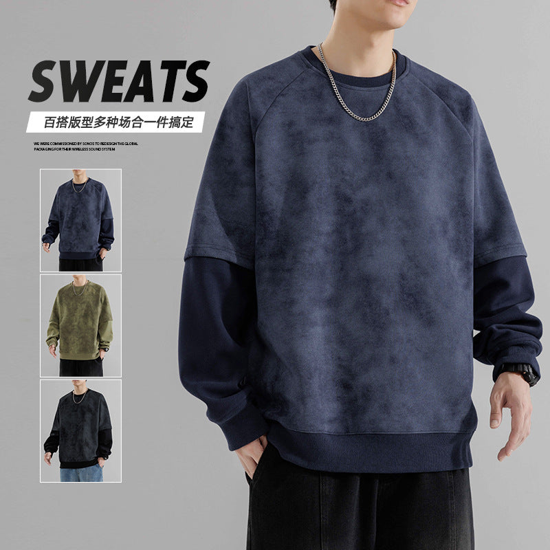 Men's hooded spring and autumn loose long-sleeved round-neck base layer, couple's casual top for women