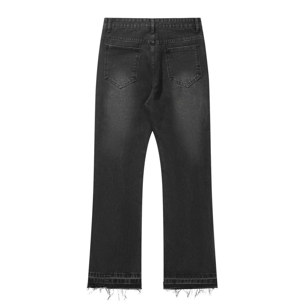 American cleanfit black fringed 507 style jeans, washable and distressed long pants