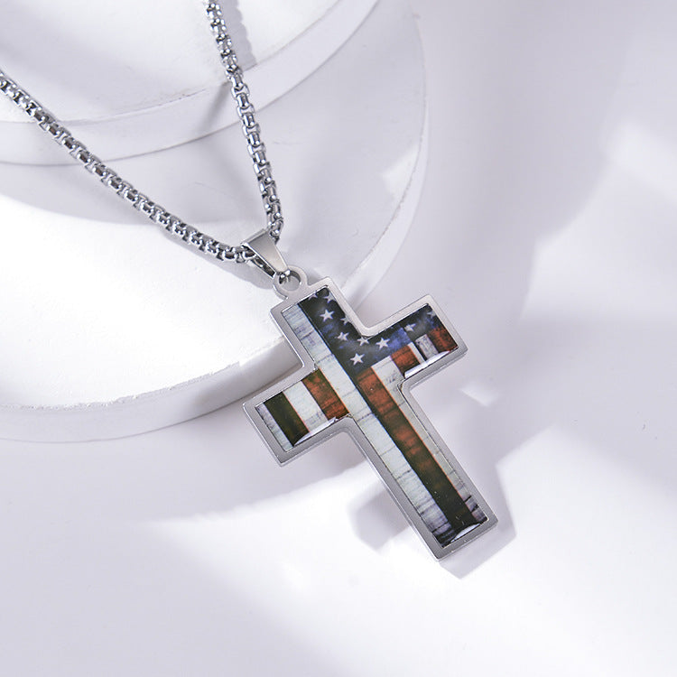 American cross pendant with oil drip, long style