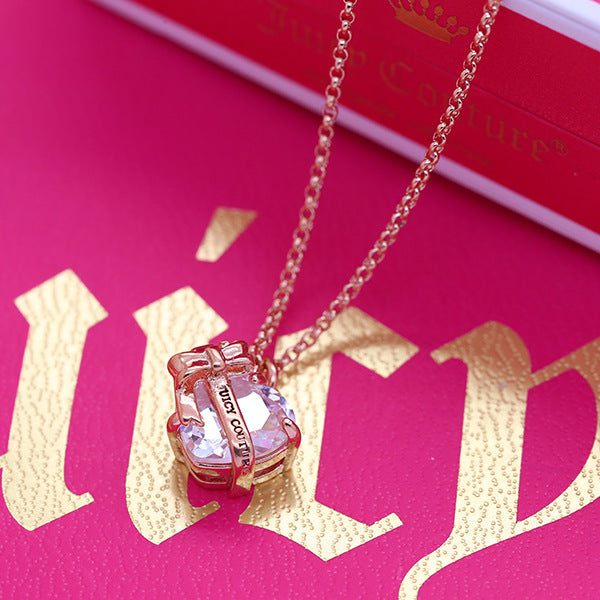 candy-colored heart-shaped crystal collarbone chain, versatile heart bow for girls