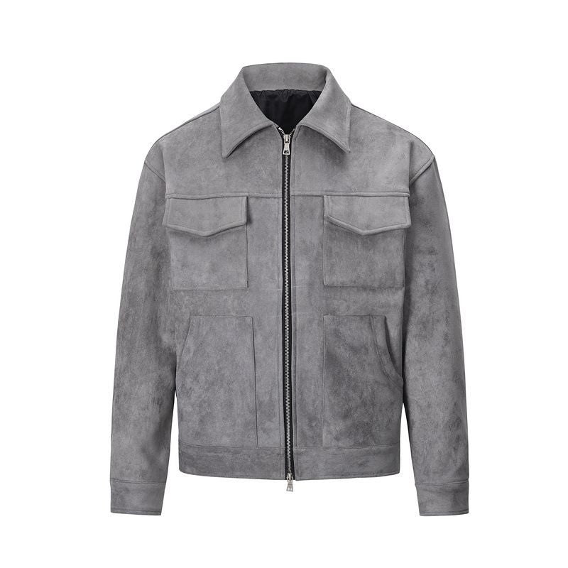 Spring and Autumn Men's metal zipper lapel short jacket trendy casual workwear for commuting