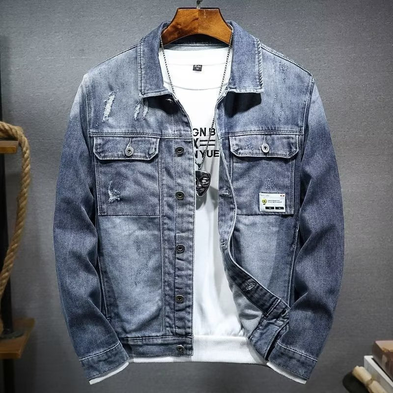 Spring and autumn denim jacket for men, loose and large-sized casual workwear, autumn jacket