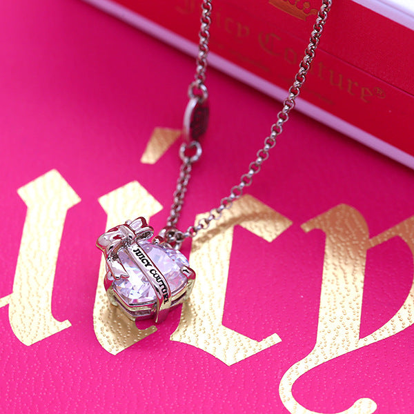 candy-colored heart-shaped crystal collarbone chain, versatile heart bow for girls