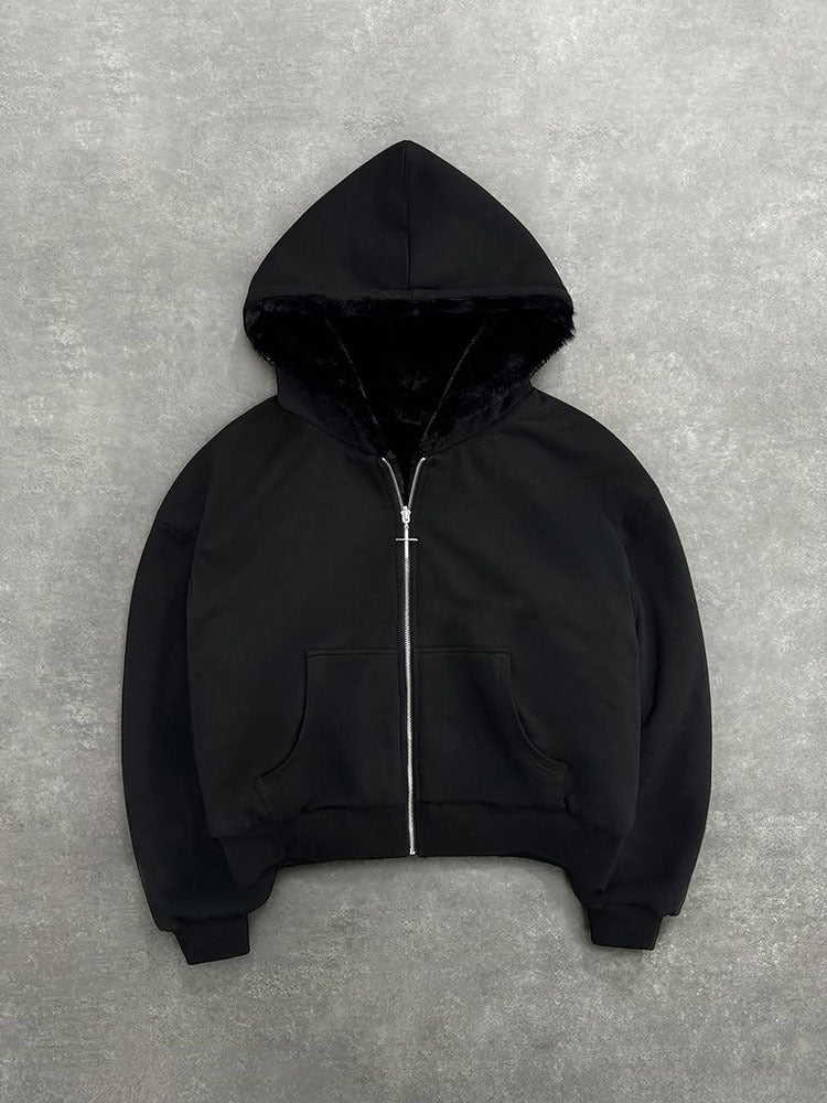 The hooded sweatshirt for autumn and winter can be worn on both sides with a leopard print zipper hoodie and a loose top