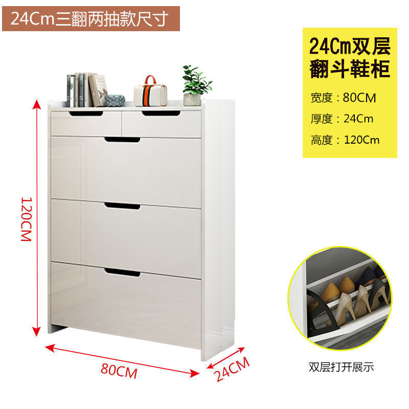 The flip-top shoe cabinet rack is 17cm thick, ultra-thin, narrow, simple and economical for the entrance hall. It is a large-capacity white shoe kitchen at the door