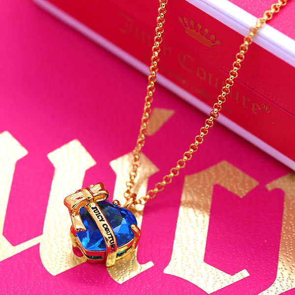 candy-colored heart-shaped crystal collarbone chain, versatile heart bow for girls