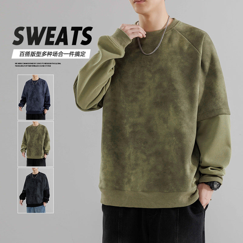 Men's hooded spring and autumn loose long-sleeved round-neck base layer, couple's casual top for women