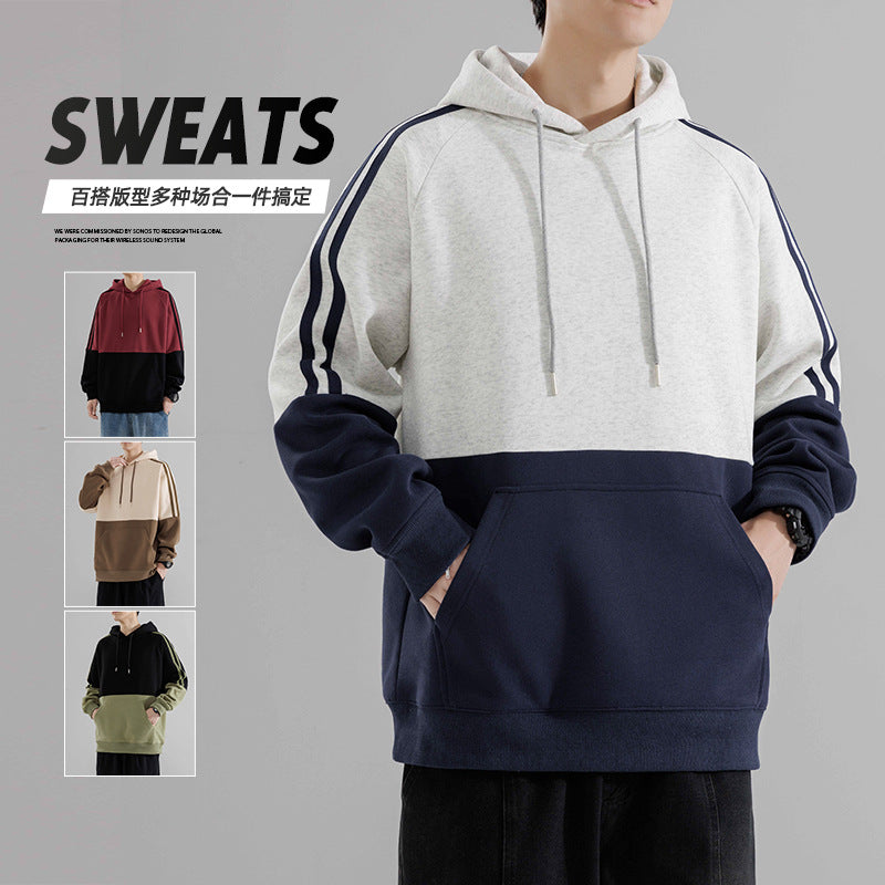 Men's hooded spring and autumn loose long-sleeved round-neck base layer, couple's casual top for women