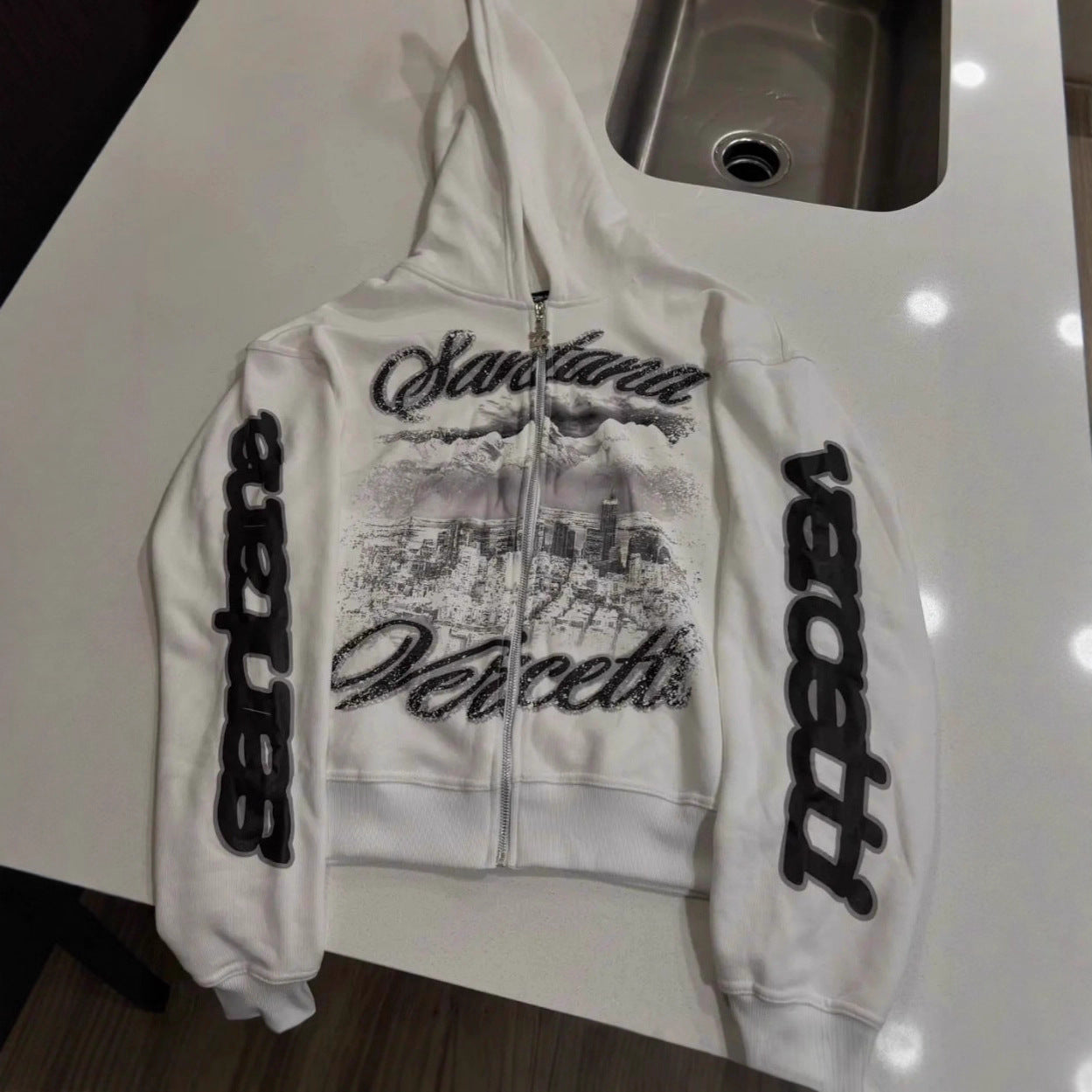 Y2K American Harajuku Street Dark High Street cartoon print zipper hoodie loose sweatshirt