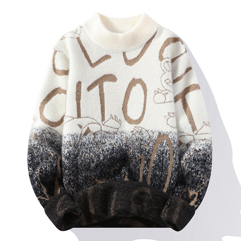 High-neck sweater for boys in autumn and winter: 15. Thick and warm knitted sweater for junior high school students; 13. Gradient color sweater for boys