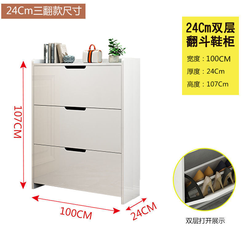 The flip-top shoe cabinet rack is 17cm thick, ultra-thin, narrow, simple and economical for the entrance hall. It is a large-capacity white shoe kitchen at the door