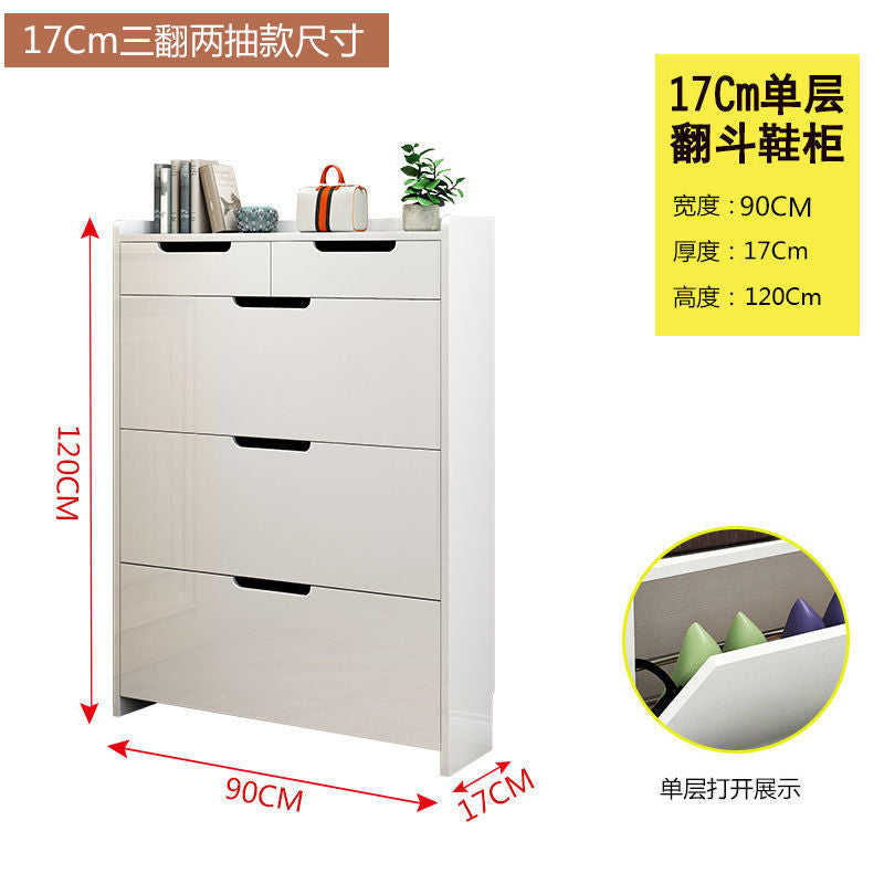 The flip-top shoe cabinet rack is 17cm thick, ultra-thin, narrow, simple and economical for the entrance hall. It is a large-capacity white shoe kitchen at the door