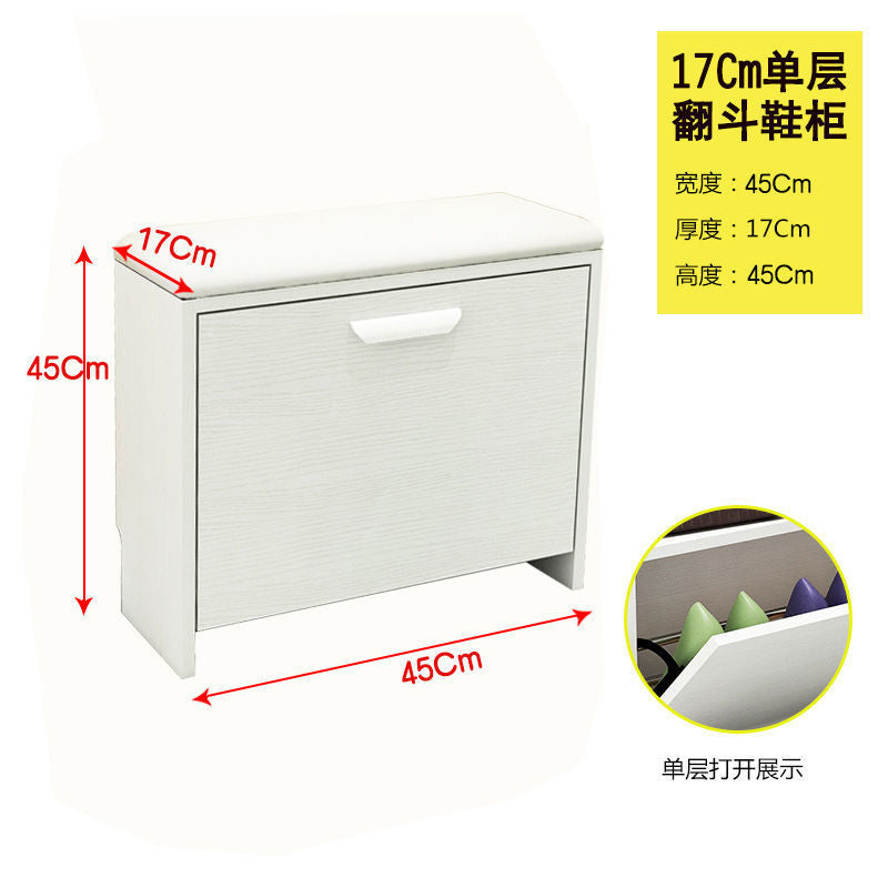 The flip-top shoe cabinet rack is 17cm thick, ultra-thin, narrow, simple and economical for the entrance hall. It is a large-capacity white shoe kitchen at the door