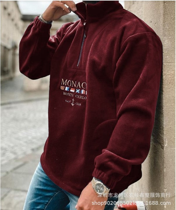 Thickened casual men's hoodie with embroidered letters for spring, autumn and winter