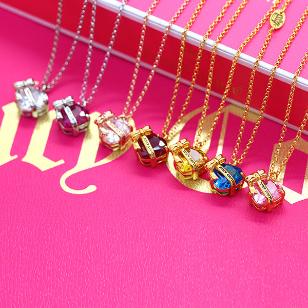 candy-colored heart-shaped crystal collarbone chain, versatile heart bow for girls