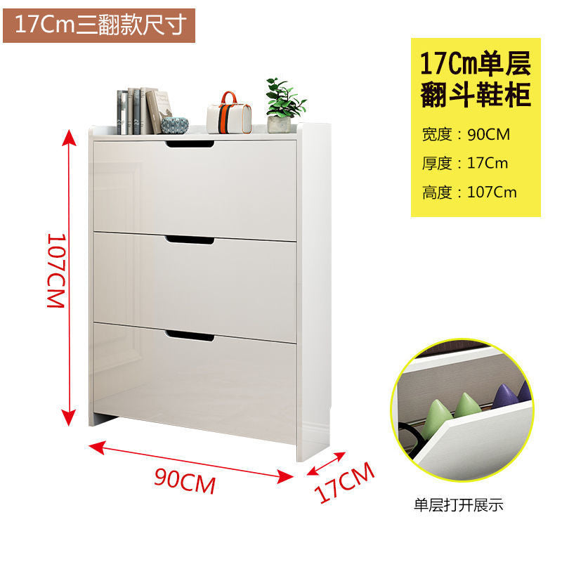 The flip-top shoe cabinet rack is 17cm thick, ultra-thin, narrow, simple and economical for the entrance hall. It is a large-capacity white shoe kitchen at the door