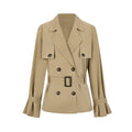 Khaki petite windbreaker for women, a high-end and elegant British style waist-cinching short top for autumn