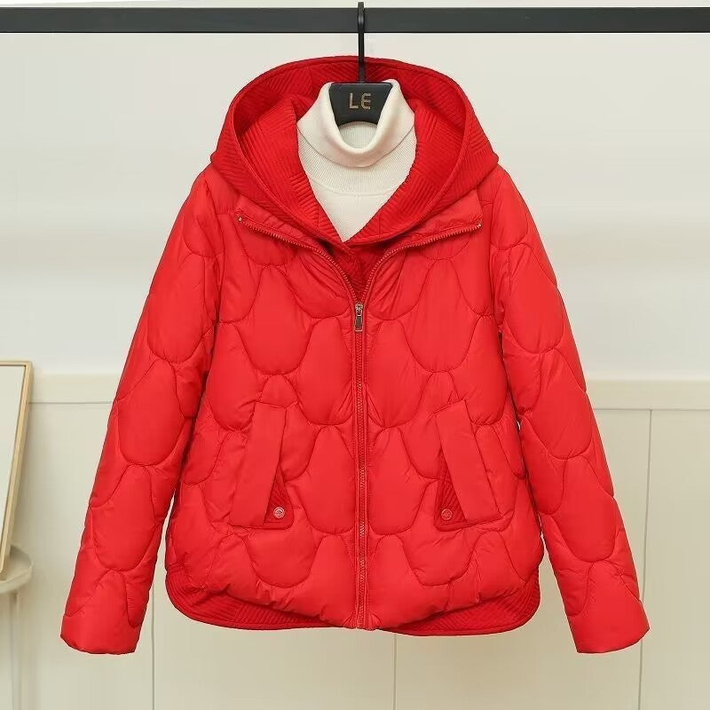 Two fake European knitted hooded down cotton-padded jackets for women's winter, new short, loose and thick bread jackets