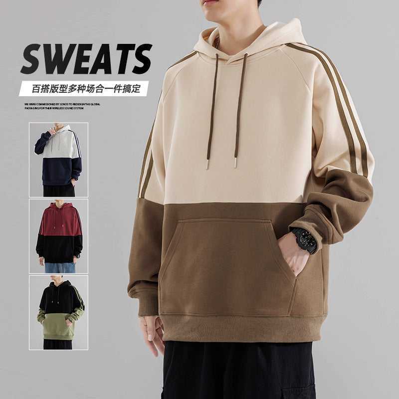 Men's hooded spring and autumn loose long-sleeved round-neck base layer, couple's casual top for women