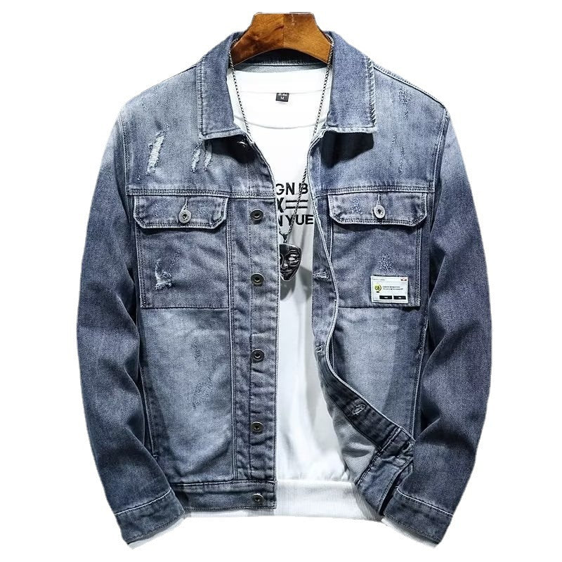 Spring and autumn denim jacket for men, loose and large-sized casual workwear, autumn jacket