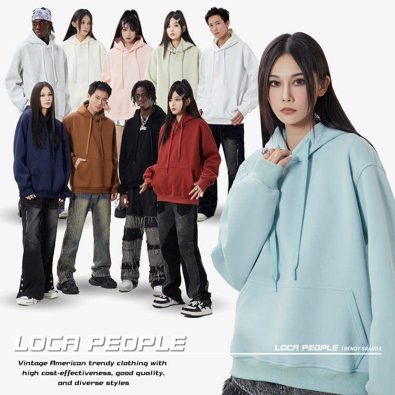 Autumn American-style loose street men's solid-color hooded sweatshirts and women's -style casual long-sleeved shirts