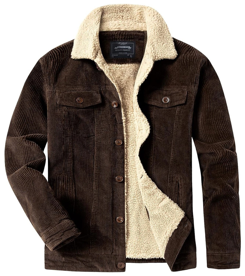 A young man's multi-bag winter loose pure cotton corduroy jacket for warmth