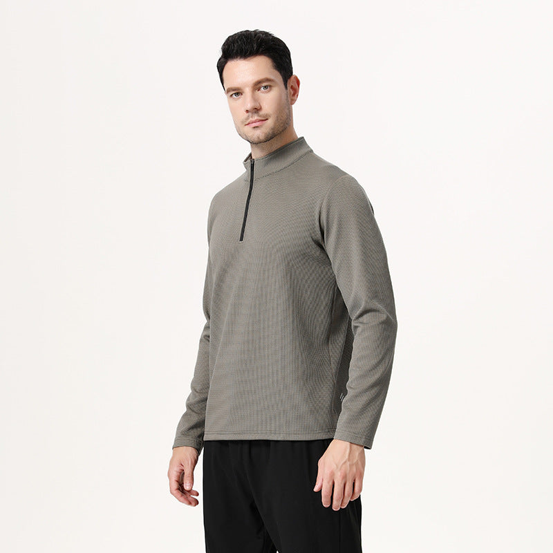 Spring LULU semi-zipper quick-drying clothes, long-sleeved tops, men's outdoor T-shirts, training, cycling, running and fitness wear