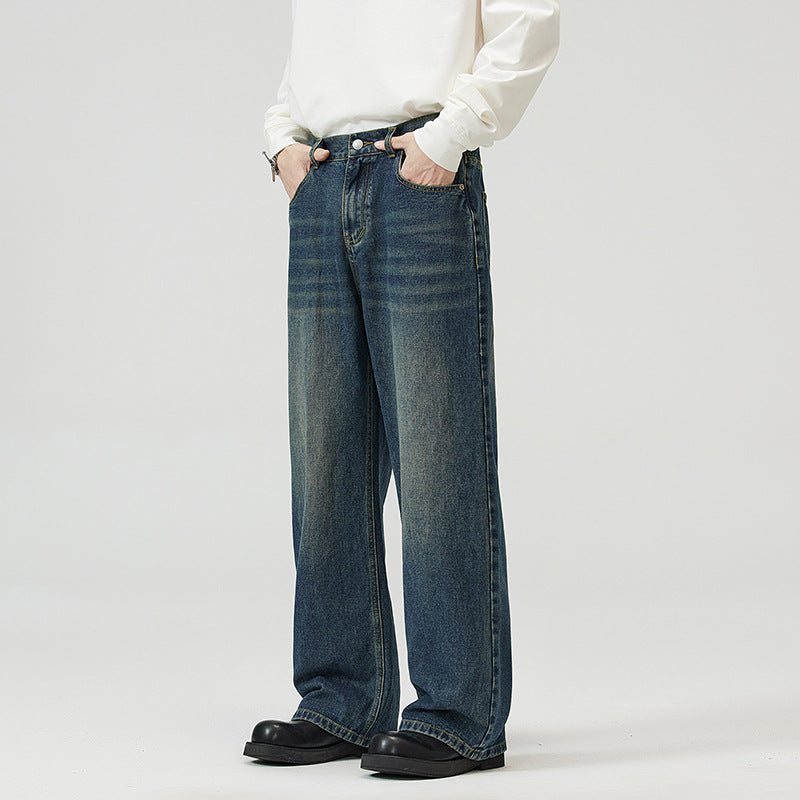 LKTM Men's Wear # Four Seasons -style straight-leg semi-elastic skinny jeans and retro wide-leg long pants