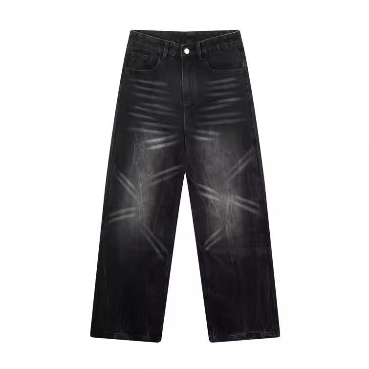 The latest trend of men's washed and aged straight-leg jeans and loose casual pants